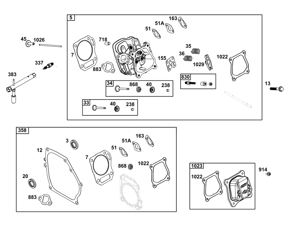Cylinder Head Group Diagram and Parts List for 130G32-0258-H1 100000 - 19Z999 Briggs and Stratton Engine